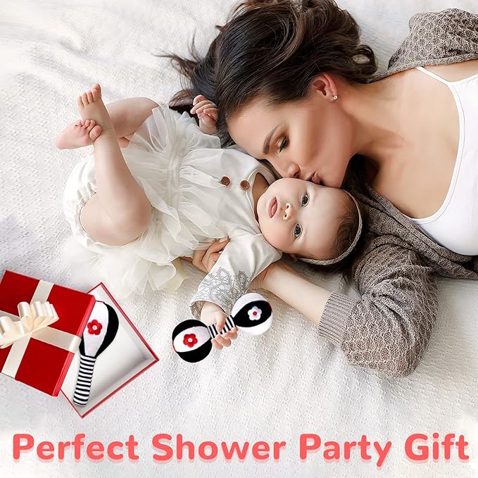 XIXILAND Baby Rattles 0-6 Months Newborn Toys Infant Toys 0-6 Months Rattles for Babies 0-6 Months Baby Toys 0-6 Months, Black and White High Contrast Baby Toys Dumbbell Toy for 0 3 6 9 12 Months