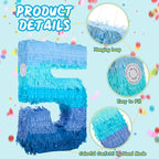 Sratte Number 1 2 3 4 5 6 7 8 9 Piñata with Stick Blindfold Confetti, Gradient Blue Piñata for Kids Boys Girls Birthday Party Anniversary Decorations Supplies(Number 5)