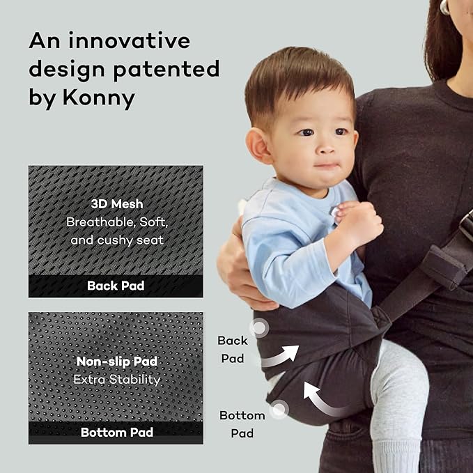 Konny Baby Carrier Hip Seat, Dual Support IHDI Certified with Two Safety Pads, Adjustable Wraps Sling Wearable One Size Fits All, Baby Essentials for 6 to 48 Months up to 44 lbs -Mocha