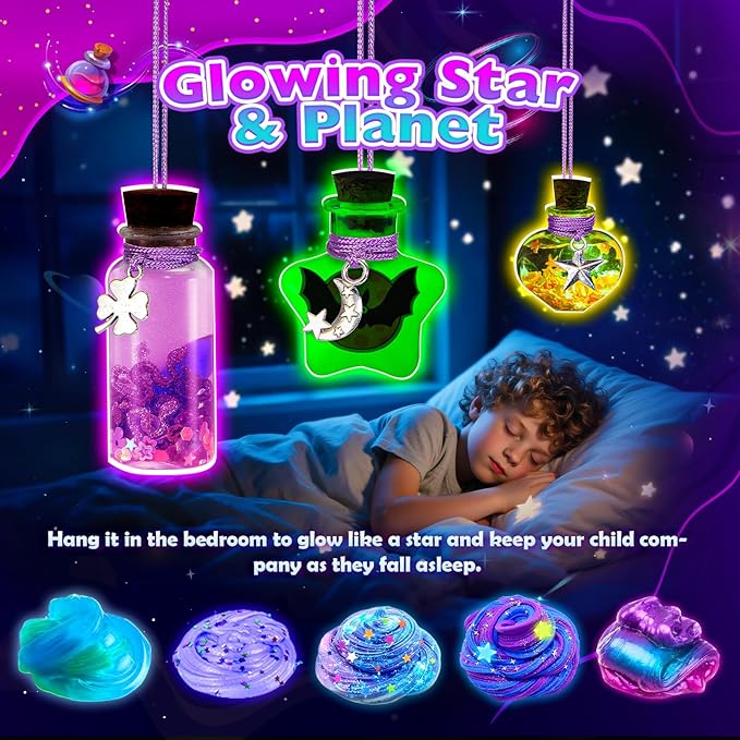 Magic Galaxy Slime Kit for Kids 6-12, DIY Butter Slime Making Kit with Glitter Powder, Galaxy Stickers & Dark Matter Creative Sensory Toys, Fun Birthday Gift for 6-12 Year Olds Girls Boys