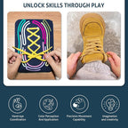 Sensory Activity Board: Silicone Fidget Toy | Shoe Tying Practice & Portable Travel Strap | Silence Stress Relief for ADHD & Autism | Anxiety Calming | Kids 3+ & Adults Ready Packaging