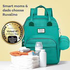 RUVALINO Diaper Bag Backpack-Multifunction Baby Travel Bag with Changing Pad, Insulated Bottle Holders & Pacifier Case, Large Capacity, Waterproof, Turquoise