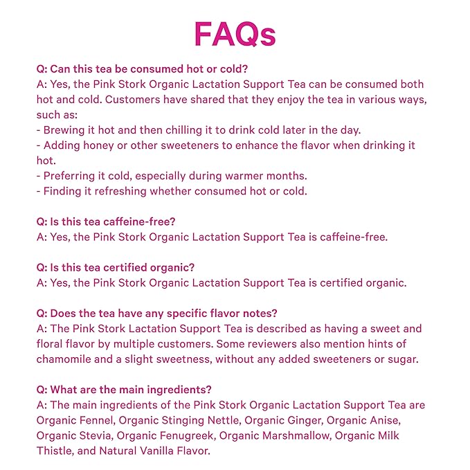 Pink Stork Organic Lactation Tea – Fenugreek, Fennel, Milk Thistle + More – Support for Breastfeeding, Pumping, Hydration, Milk Flow – Smooth Vanilla – 15 Sachets, Caffeine-Free