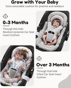 Infant Car Seat Insert with Removable Cushion for Baby Preemie Newborn Infant, Reversible carseat Insert Head Body Support Fits for Stroller, Baby Swing, Rocker, Bouncer, Bassinet - Grey