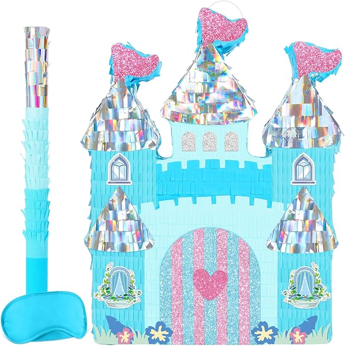 WERNNSAI Princess Castle Pinata - Ice Castle Pinata Blue Princess Party Decorations for Girls Birthday Party Game Magical World Birthday Party Decoration Supply Winter Fairy Party Game