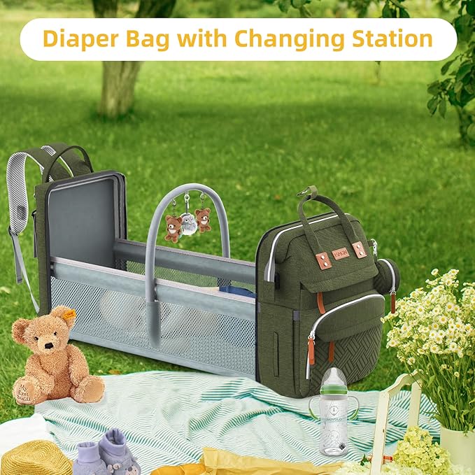 Diaper Bag Backpack with Changing Station, Large Diaper Bag, Baby Bag, Multifunctional Diaper Bag, ARMYGREEN