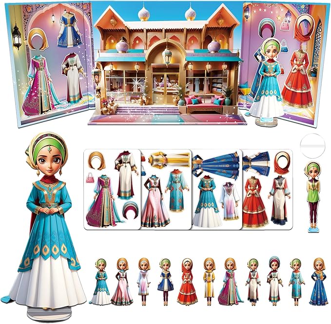 Yuzee Paper Dolls Stickers - Magnetic Dress Up Dolls for Girls - Toddler Travel Toys - 1 Paper Doll and 33 Clothing Accessories with 3D Magnetic Game Scene, Foster Creativity and Imagination