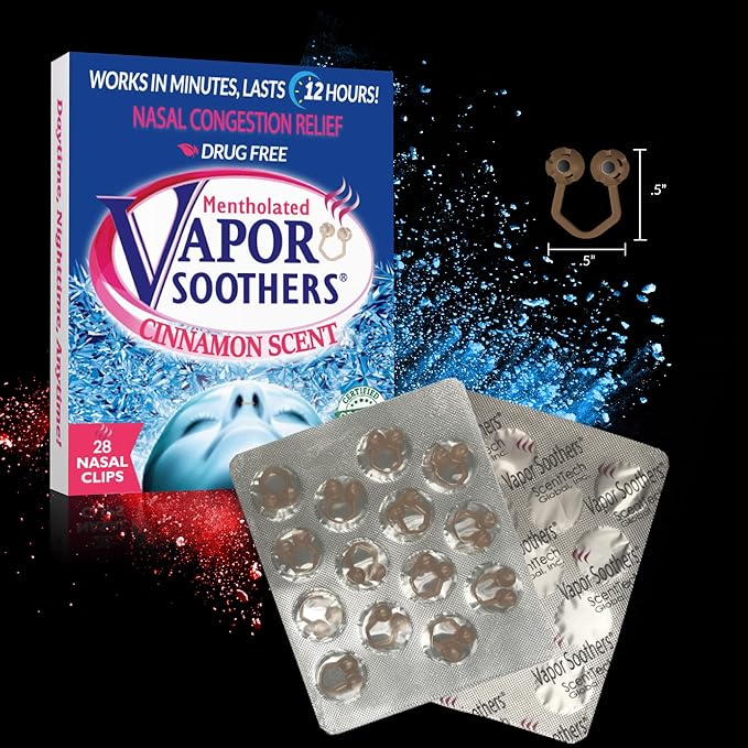 Mentholated Nasal Dilators for Breathing, Congestion, and Snoring - 28 Count Dual-Action Nose Inserts for Daytime and Nighttime Use - Hidden Nostril Opener Clips Last Up to 12 Hours - Cinnamon