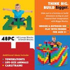 Big Blocks for Kids Ages 4-8 — Indoor & Outdoor Blocks Kids Games — Green Large Building Blocks - 48pc