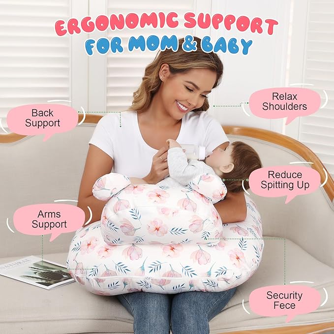 Nursing Pillow for Breastfeeding, Breastfeeding Essentials for Newborn, More Support for Mom and Baby, with Adjustable Waist Strap and Removable Cotton Cover (Black)