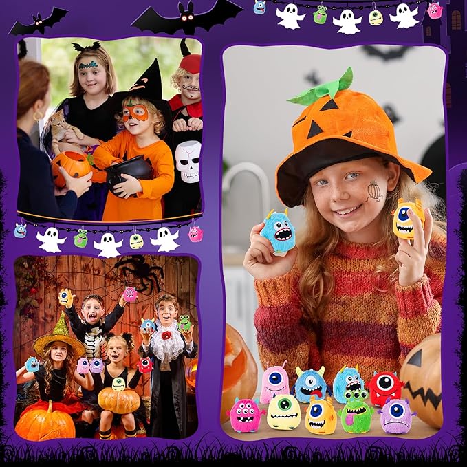 Libima 9 Pcs Mini Stuffed Animals Keychains 3.15 Inch Small Plush Cute Ornaments Bulk Toys for Baby Shower Birthday Party Decors Gift Bags Fillers Halloween Christmas Basket Stuffers(Fluffy Monsters)