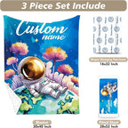 Personalized Baby Crib Bedding Set - Mysterious Space Theme Nursery Bedding Sets 3 Piece with Custom Name Blanket, Fitted Crib Sheet & Changing Pad Cover – Ideal Newborn Gift for Boys