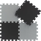 qqpp EVA Rubber 18 Tiles Interlocking Puzzle Foam Floor Mats - Baby Play Mat for Playing | Exercise Mat for Home Workout. Black, Gray. QC-DLb18N