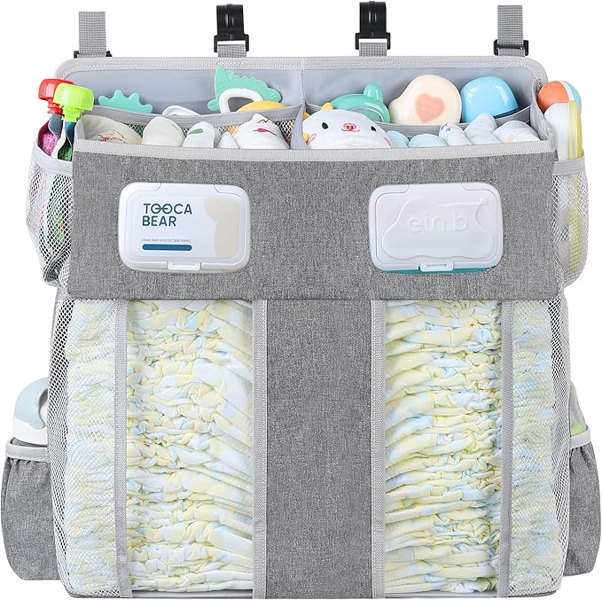 Accmor Changing Table Diaper Organizer, Hanging Diaper Caddy Organizer Stacker for Cribs Changing Table Playard Wall Baby Essentials Storage, Grey