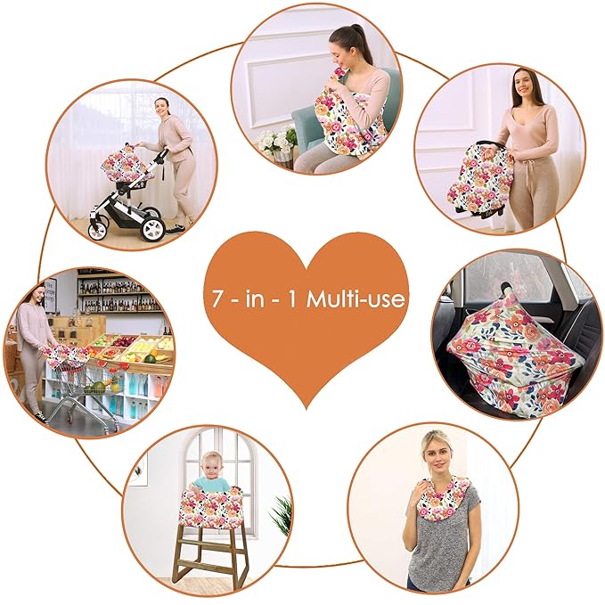 Multi-use Carseat Canopy Cover - Breathable Breastfeeding Covers, Car Seat Covers for Babies, Stroller Canopy Cover (Mix Floral)