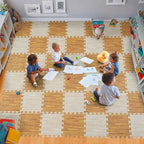Skyweaver 36 Tiles Soft Non-Toxic Baby Play Mat for Floor EVA Foam Jigsaw Puzzle Play Mat, Interlocking Squares with 0.6inch for Babies, Toddlers & Kids Gym, Nursery, Playroom, Light Brown