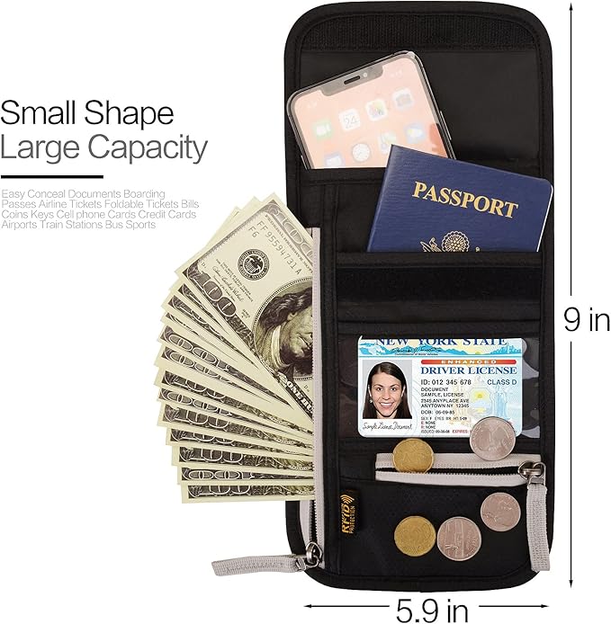 Neck Wallet Lightweight RFID Blocking Waterproof Travel Pouch for Women Men