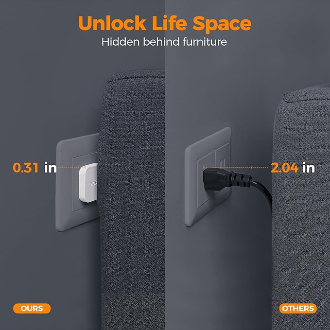 5FT Flat Extension Cord, TESSAN Surge Protector Power Strip with 4 Widely Spaced AC Outlets, 900 Joules Surge Protection, Ultra-Thin Flat Plug Desk Charging Station for Home Office Dorm Essentials