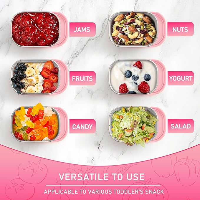 HaWare Stainless Steel Snack Containers for Toddlers and Kids, 8 oz Leak Proof Food Storage Containers with Silicone Lids, Stackable & Reusable Small Metal Lunch Box for Daycare and School- 3 Packs