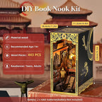Book Nook Kit, DIY Dollhouse Booknook, Book Nook Miniature Kit for Bookshelf Insert Decor Crafts for Adults Teen Halloween, 3D Wooden Puzzle with Led Light (The Emperor's Study)