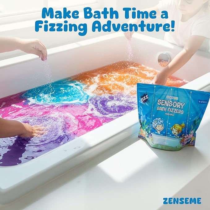 Bath Bombs for Boys - Bath Fizzies Kids Powder – 4 Fizzing Bath Colour Changing Bubble Powder for Children – Fun & Educational Bath Gift Set - Sounds and Sensory Fun