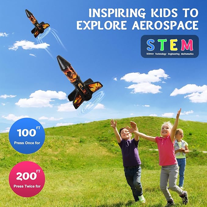 Rocket Launcher for Kids - 200 Ft of Flight Altitude, Model Rocket with Launch Set, Rockets Outdoor Toys with Safely Parachute, Easter Birthday Toys for Boys & Girls Ages 5 6 7 9 10 12 8-13 Years Old