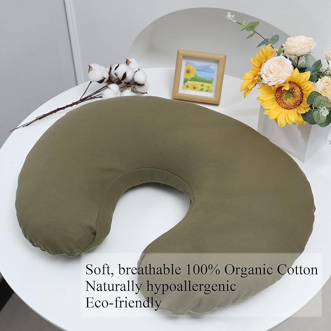 Onacosht 100% Organic Cotton Nursing Pillow Cover Soft Breathable Jersey Feeding Pillow Slipcover Fits Standard Infant Nursing Pillow or Positioner for Baby Boy and Girl, Olive