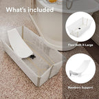 Stokke Flexi Bath X-Large Bundle, Sandy Beige - Spacious Baby Bathtub + Newborn Support - Lightweight, Foldable & Easy to Store - Best for Ages 0-6