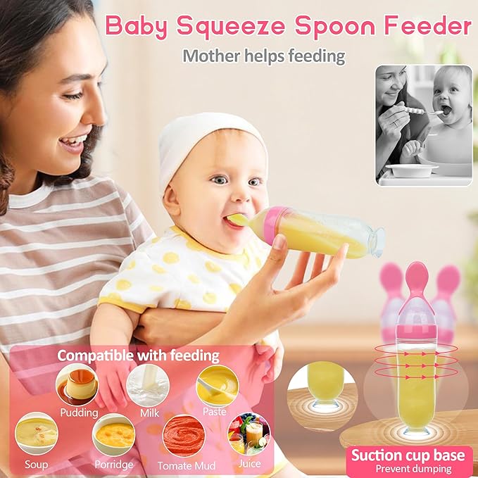 WAJIAYON Baby Fruit Feeder Pacifier - 12 Pack | 2 Infant Food Feeder Pacifier & 1 Baby Food Dispensing Spoon | Fresh Fruit Teethers for Babies | Silicone Feeder Babies,Infant Teething Feeders (Pink)