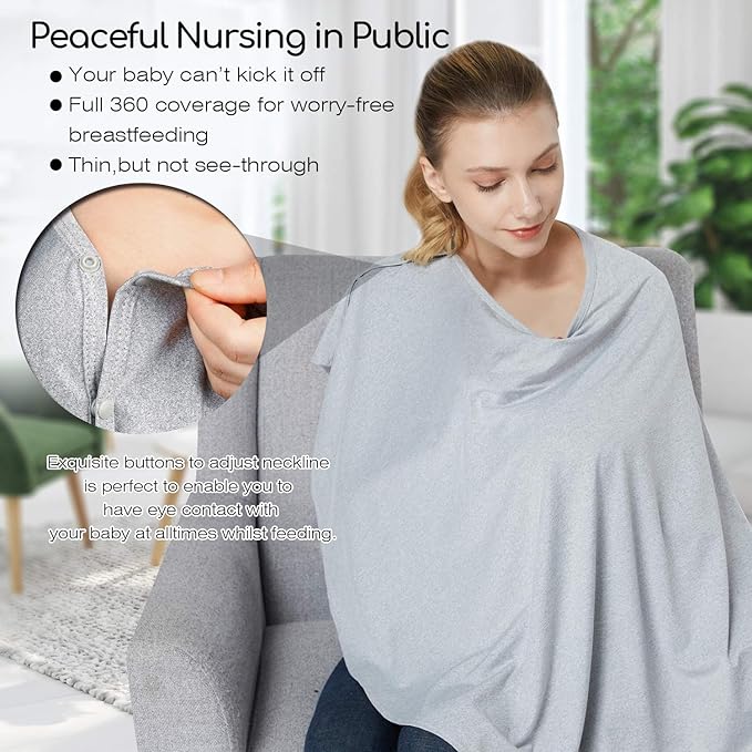 Nursing Cover & Baby Nursing Poncho,Multi Use Breastfeeding Cover for CarSeat Canopy, High Seat Cover, Stroller Cover, Shopping Cart Cover,Nursing Scarf for Boy and Girl by Kefee Kol (Grey)