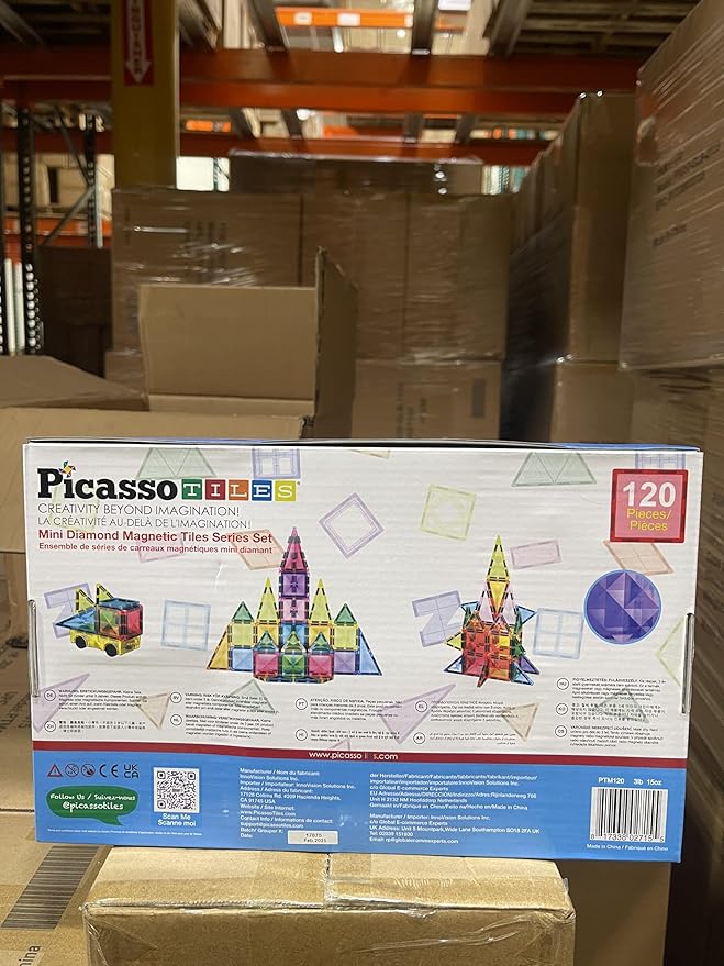 PicassoTiles 120pcs Mini Size Magnetic Tiles Magnet Toys Diamond Series Sensory Construction Building Blocks Set STEM Learning Travel Size Educational Toy for Kids Boys Girls Toddlers Age 3+ PTM120