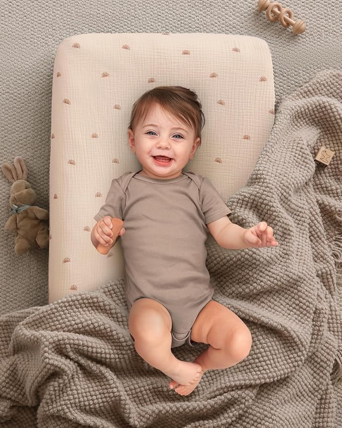 Blissful Diary Muslin Changing Pad Cover for Girls Boys, Ultra Soft Breathable Cotton, Baby Diaper Change Table Pad Covers, 2Pack (Sunshine&Brown)