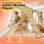Avenlur Sweetgum Indoor Wooden Playset, 8-in-1 Climber with Rock Wall, Slide, Monkey Bars, Swing, Ages 2-6 Years
