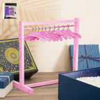 Civaner 11 Pcs Doll Garment Rack with Wooden Clothes Hanger for 18 Inch Girl Doll Clothes Mini Hangers Wardrobe Furniture Accessories for Dollhouse Baby Shower Supplies (Pink)
