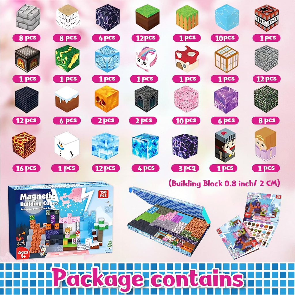 Magnetic Blocks - 150PCS Magnetic Building Blocks Cubes Adventurer, Magnets Toys for Kids Age Age 3 4 5 6 7 8 9 10 12, Sensory Stacking Construction Toy Christmas Birthday Gifts for Kids Boys Girls