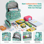 Choco Mocha Cheetah Backpack for Girls, Elementary School Backpack for Girls Ages 6-8 Kids Kindergarten Backpack Large Bookbag 18 Inch with Chest Strap, Green