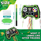 WERNNSAI Foldable Video Game Piñata - Pull String Gaming Birthday Party Supplies Extendable Piñata with Blindfold Bat and Tassels Game On Birthday Party Decoration Folding Piñatas for Classroom Game