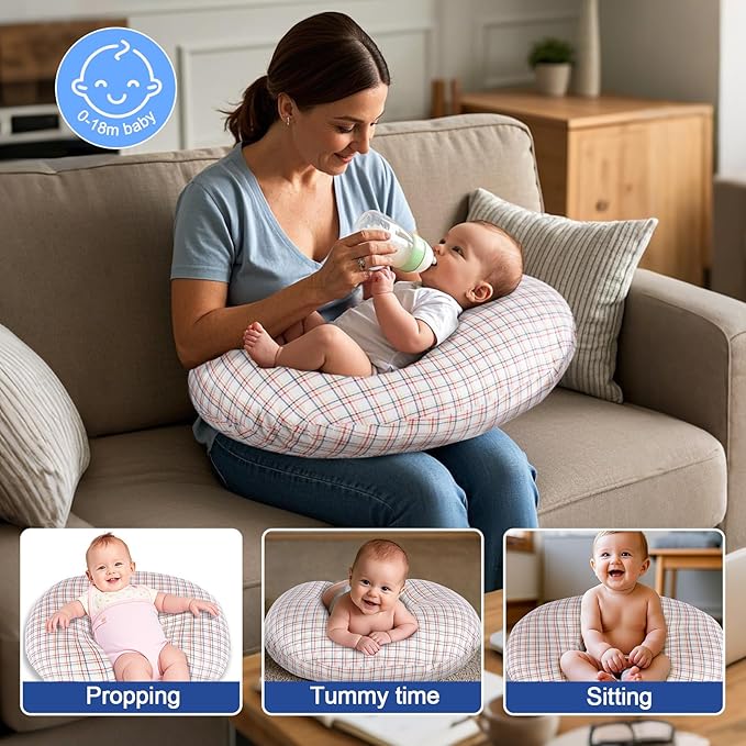 Nursing Pillow, Breastfeeding Pillow with Removable Cover, Ergonomic Breast Feeding Pillow, Baby Feeding Support Cushion for Mom Easier Breastfeeding- Original Size/Red