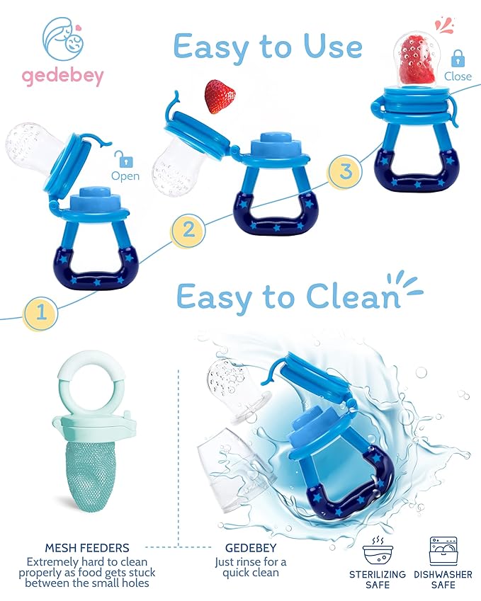 Baby Food Feeder/Fruit Feeder Pacifier Nibbler (2 Pack) - Infant Teething Toys | Silicone Feeder Baby | Mesh teethers for Babies | Baby Feeding Essentials | Frozen Breastmilk Teether (Blue&Pink)
