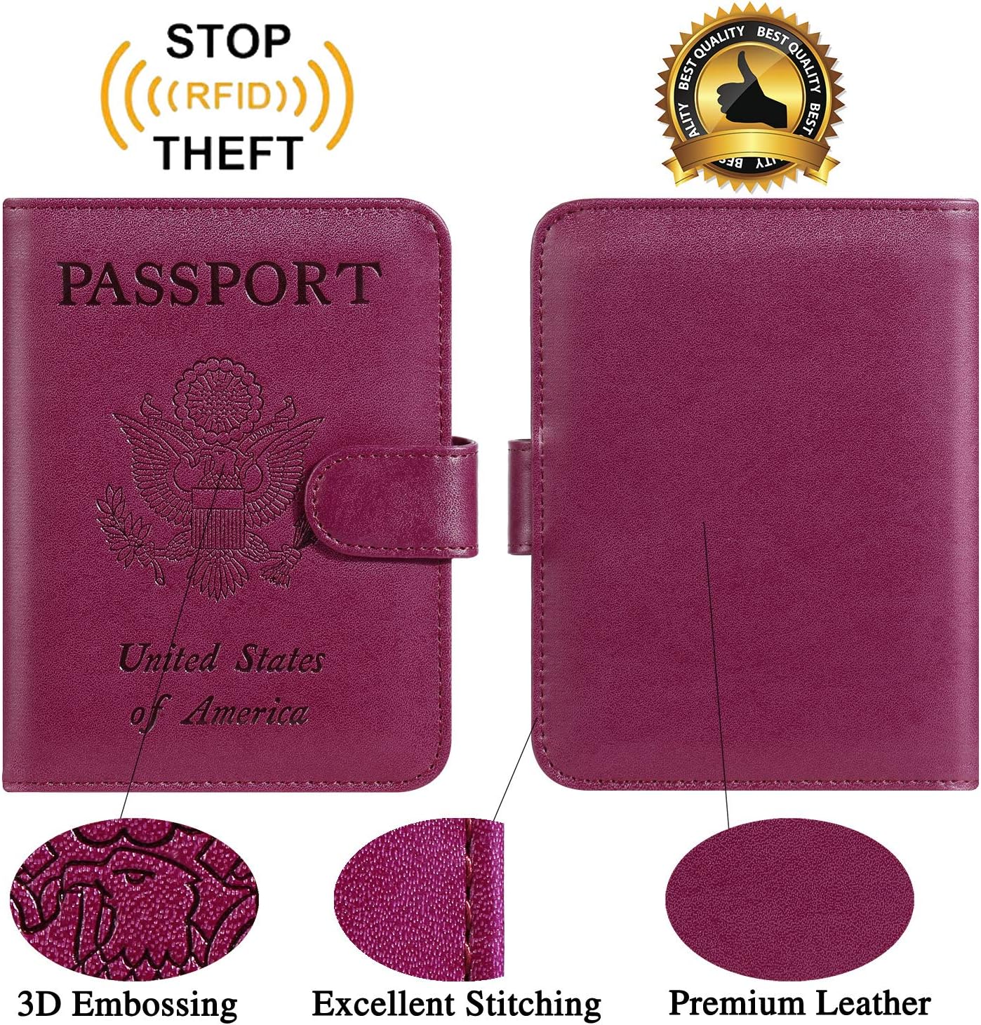 Passport Holder Cover Wallet RFID Blocking Leather Card Case Travel Accessories for Women Men (Purple)
