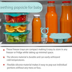 Silicone Baby Food Freezer Tray with Teething Popsicle Molds - Baby Fruit Feeder and Breastmilk Teether Combo