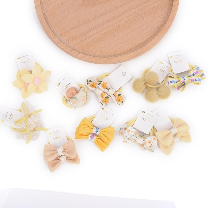 Boutique Baby Hair Accessories - 20 Pcs Hair Ties with Bows, 1.2 Inch Elastics Ponytail Holders, Pigtails Rubber Bands for Little Girls (Set-B)