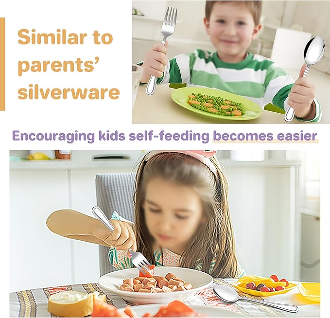 HaWare Toddler Utensils, 10-Piece Stainless Steel Toddler Silverware Sets Includes Spoons and Forks, Food-grade Children and Kids Eating Utensils for Self Feeding, Safety & Non-Toxic, Dishwasher Safe