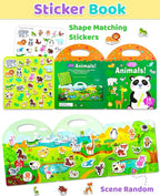 Benresive Reusable Sticker Books for Kids 2-4, Sticker Books for Toddlers 1-3 2-4, Toddler Travel Toys Activities Crafts Gifts - Animals