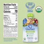 Gerber Toddler Food, Organic Banana Berry and Veggie Smash Puree Pouch, Toddler Pouches, No Added Sweetener, No Artificial Flavors, 12-Pack