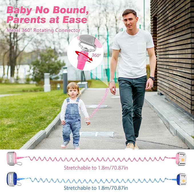 Zooawa Toddler Leash 2Pack, Toddler Kids Harness Anti Lost Wrist Link with Magnetic Lock, Reflective Safety Walking Harness Wristband Leashes for 2,3,4 Years Old Boys Girls, Blue+Pink
