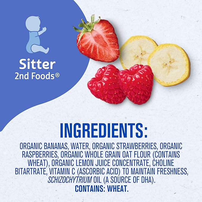Gerber Stage 2 Baby Food, Organic Banana Strawberry Raspberry Oatmeal, Baby Puree, 12PK