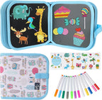 Erasable Kids' Doodle Set, Magic Drawing Book, Reusable 12 Watercolor Pens, 14 Page Car Game Set (Owl Blue)