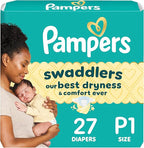 Pampers Baby Diapers - Swaddlers - Size P1, 27 Count, Ultra Absorbent Disposable Preemie Diaper
