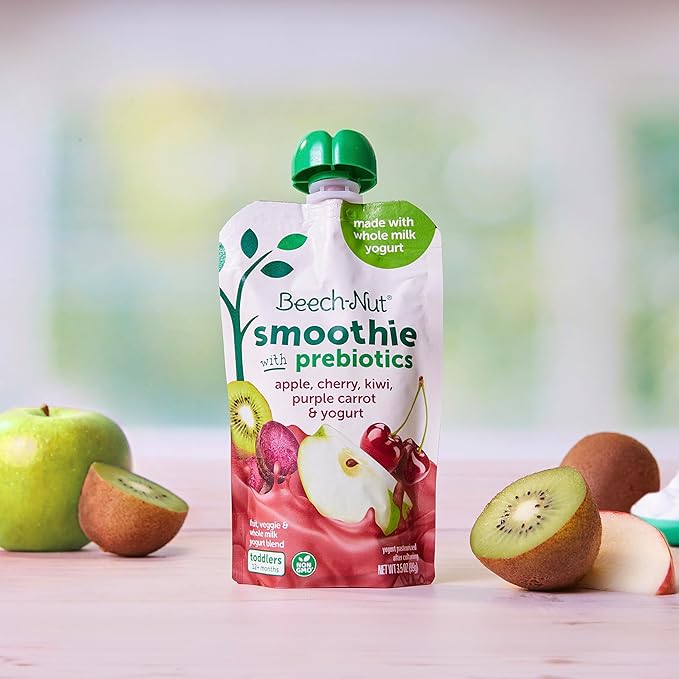 Beech-Nut Toddler Smoothies with Prebiotics, Apple Cherry Kiwi Purple Carrot & Yogurt Baby & Toddler Food Pouches, 3.5 oz (12 Pack)